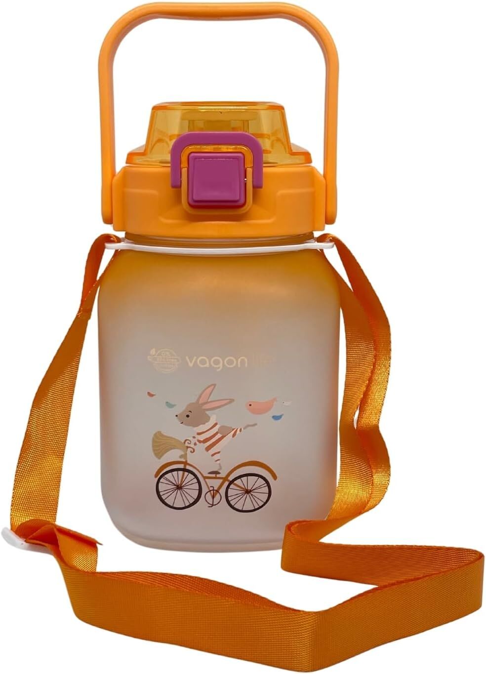 Vagonlife VGN2275-T Turuncu 1100ML Çocuk Pipetli/Pipetsiz Kullanım Su Matarası -Askılı- -Çıkartma Hediyeli