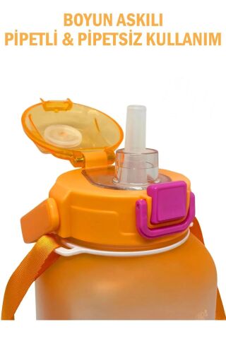 Vagonlife VGN2275-T Turuncu 1100ML Çocuk Pipetli/Pipetsiz Kullanım Su Matarası -Askılı- -Çıkartma Hediyeli
