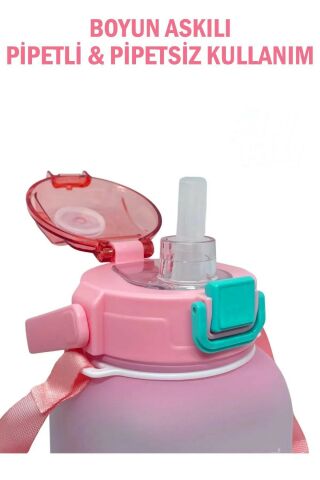 Vagonlife VGN2275-T Pembe 1100ML Çocuk Pipetli/Pipetsiz Kullanım Su Matarası -Askılı- -Çıkartma Hediyeli