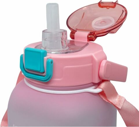 Vagonlife VGN2275-T Pembe 1100ML Çocuk Pipetli/Pipetsiz Kullanım Su Matarası -Askılı- -Çıkartma Hediyeli