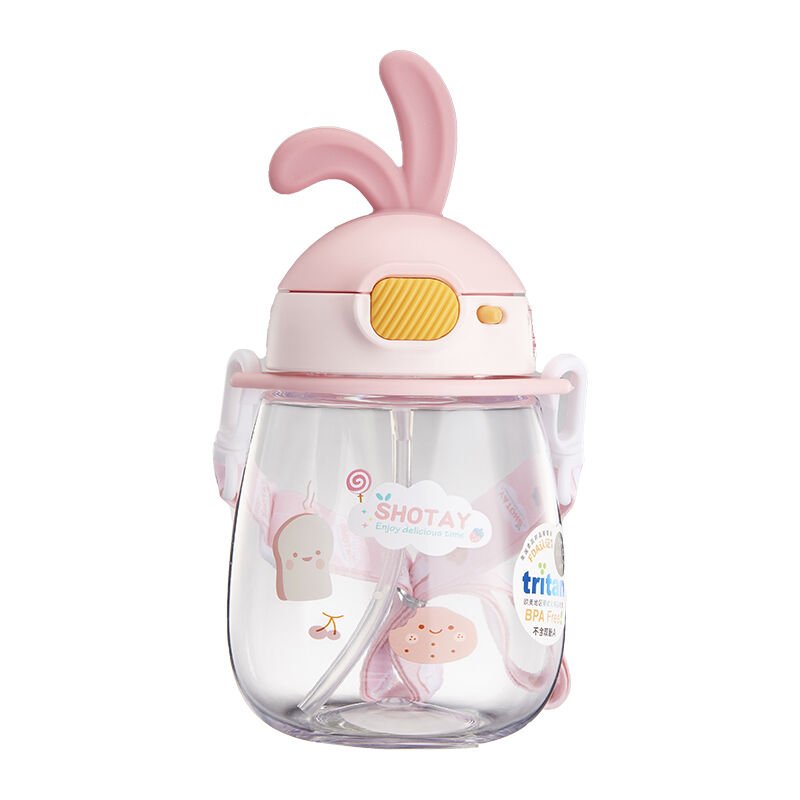 Shotay ST-7008 600ML Pembe Kulaklı Tritan Pipetli Askılı Matara