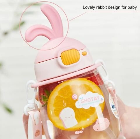 Shotay ST-7008 600ML Pembe Kulaklı Tritan Pipetli Askılı Matara