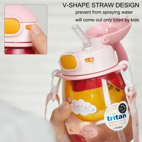 Shotay ST-7008 600ML Pembe Kulaklı Tritan Pipetli Askılı Matara