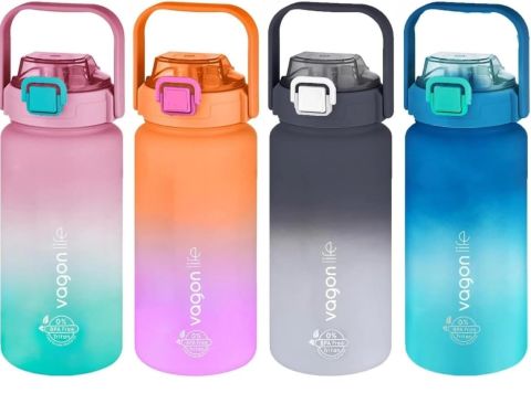 Vagonlife VGN2213-T Siyah-Beyaz 1500ML  Pipetli/Pipetsiz Kullanım Çift Renk SoftTouch Motivasyon Matarası