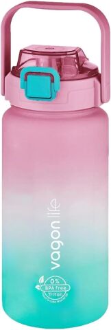 Vagonlife VGN2213-T Pembe-Turkuaz 1500ML  Pipetli/Pipetsiz Kullanım Çift Renk SoftTouch Motivasyon Matarası