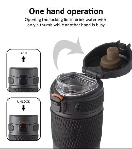 Vagonlife TKK T-2001 450ml Paslanmaz Çelik Termos Matara (Black)