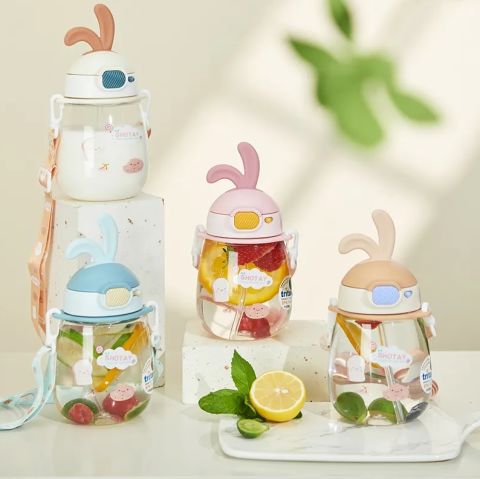 Shotay ST-7008 600ML Mavi Kulaklı Tritan Pipetli Askılı Matara