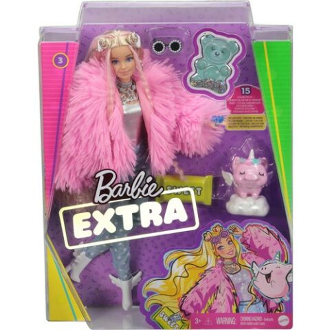 Barbie Extra - Pembe Peluş Ceketli Unicorn Oyuncaklı Bebek 3-9 Yaş Arası Kızlar İçin İdeal Bir Hediye Grn28