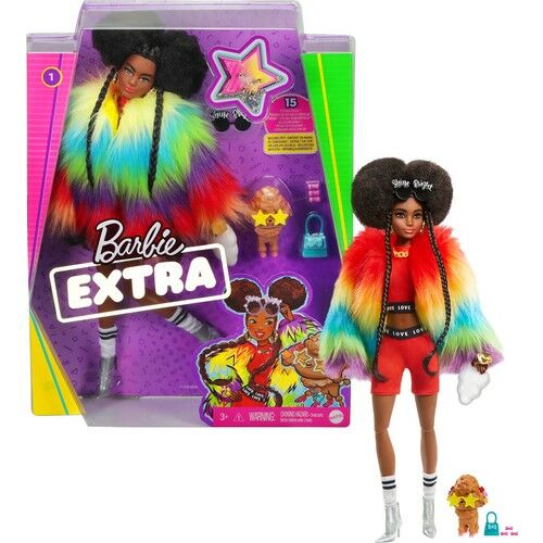 Barbie Extra - Gökkuşağı Renkli Ceketli Bebek Köpek Figürü İle 3-9 Yaş Arası Kızlar İçin İdeal Bir Hediye Gvr04