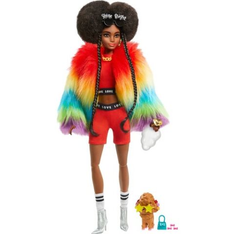 Barbie Extra - Gökkuşağı Renkli Ceketli Bebek Köpek Figürü İle 3-9 Yaş Arası Kızlar İçin İdeal Bir Hediye Gvr04
