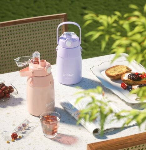 Shotay beyaz Paslanmaz Çelik Termal Yalıtımlı 900 ML Detox Filtreli Pipetli/Pipetsiz Matara ST-8077 Beyaz Renk