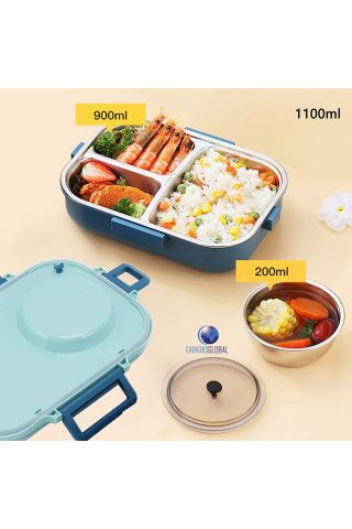 BL70100 Pembe Taşınabilir Dört Bölmeli 304 Paslanmaz Çelik Çocuk Öğrenci Ofis Için Yemek Kutusu Sefer Tası 1100ml