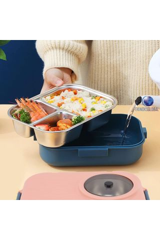 BL70100 Pembe Taşınabilir Dört Bölmeli 304 Paslanmaz Çelik Çocuk Öğrenci Ofis Için Yemek Kutusu Sefer Tası 1100ml