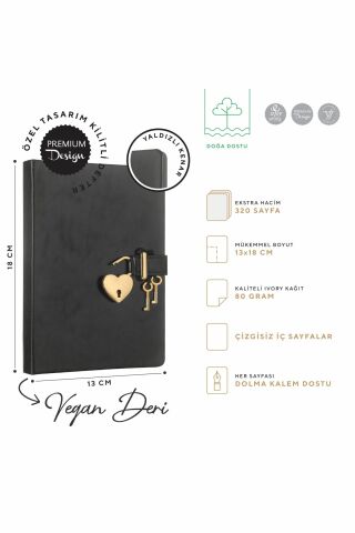 Hush Hush Metalik Kilitli Defter 13x18 Cm Siyah