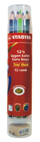 Stabilo 12 Renk Trio Thick Üçgen Kalın Kuru Boya Plastik Tüp