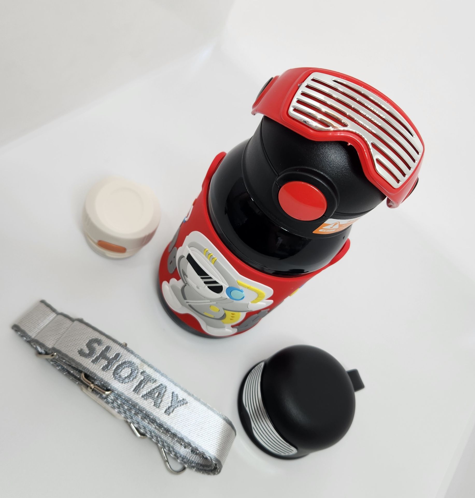 Shotay ST-8812 Space 600ML Çift Başlık (Kapak) Termos Matara Siyah-Kırmızı