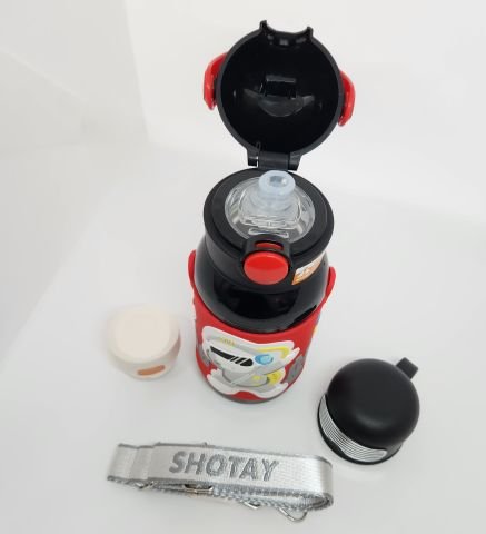 Shotay ST-8812 Space 600ML Çift Başlık (Kapak) Termos Matara Siyah-Kırmızı