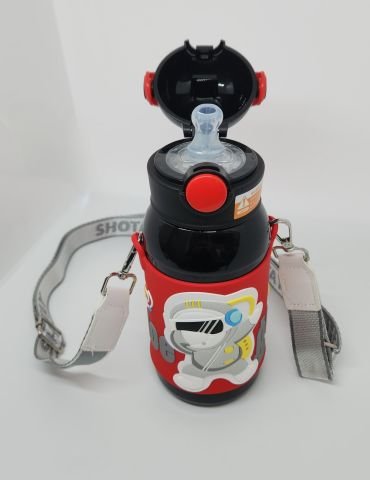 Shotay ST-8812 Space 600ML Çift Başlık (Kapak) Termos Matara Siyah-Kırmızı
