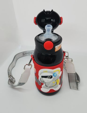 Shotay ST-8812 Space 600ML Çift Başlık (Kapak) Termos Matara Siyah-Kırmızı