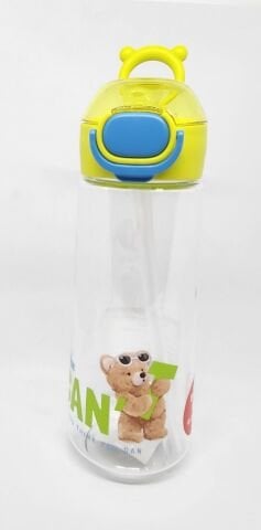 Shotay DL-24628 620ML CAN Pipetli Tritan Yeşil Şeffaf Matara Taşıma Aparatlı