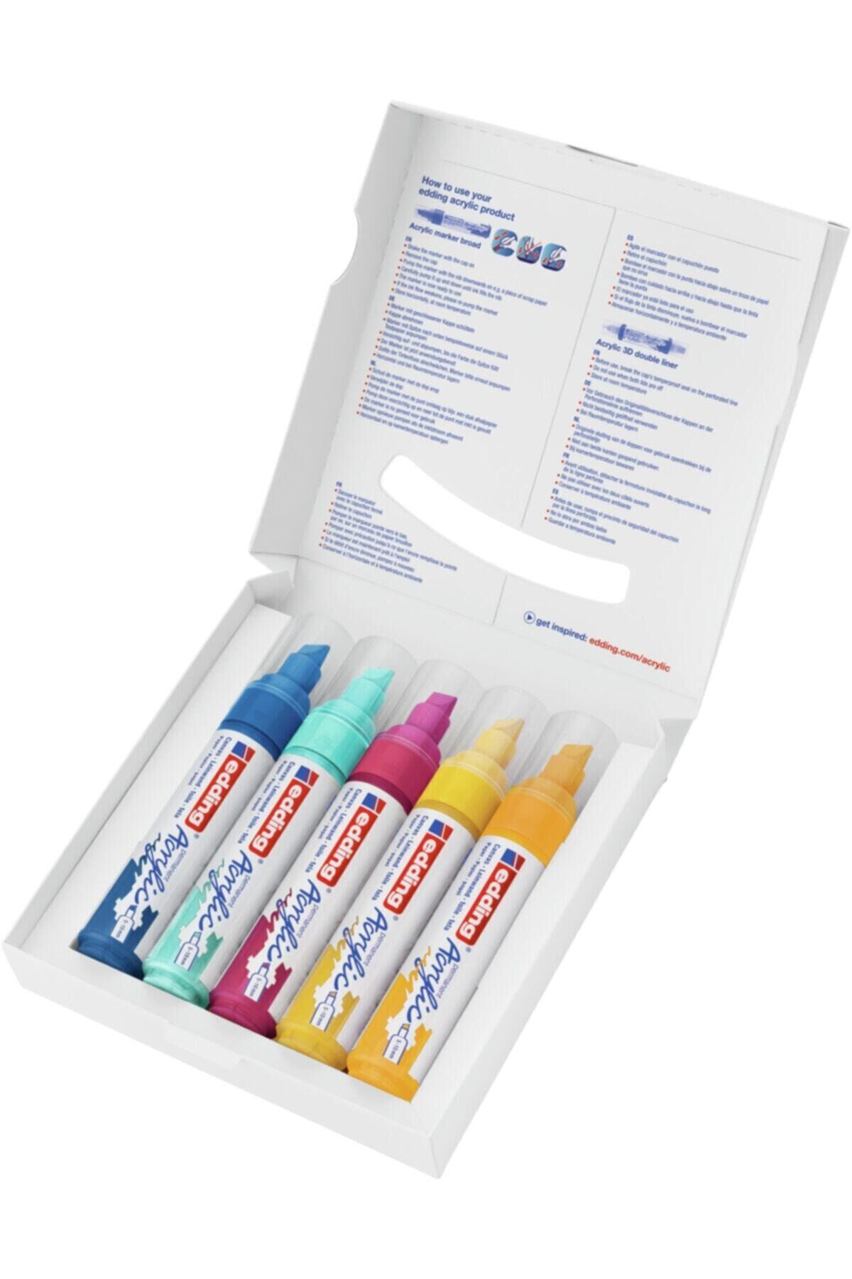 5000 Kalın Uçlu Akrilik Markör 5'li Paket (turuncu Sarı Mavi Pembe Turkuaz) 5-10 Mm Kesik Uç