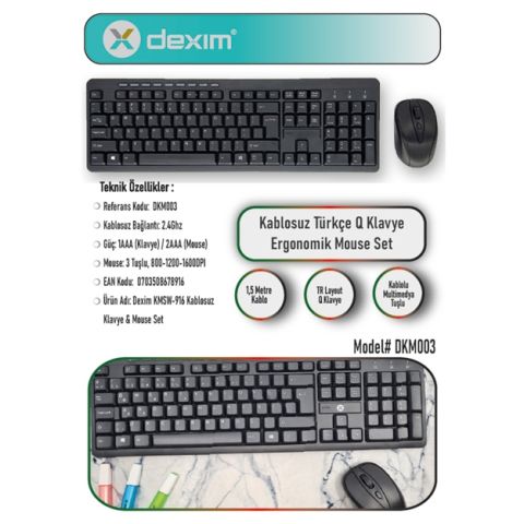 DEXIM KMSW-916 Kablosuz Q Trk Optic Mouse Siyah Multimedya Klavye - Mouse Set