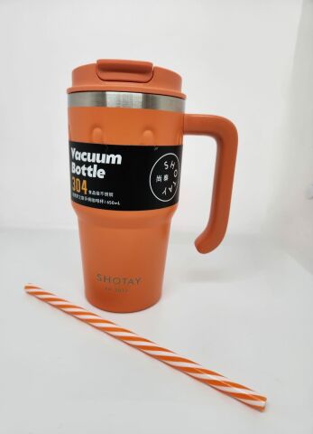 Shotay Handle Mug ST-8169 680ml Pipetli-Pipetsiz Kullanım Termos Bardak Turuncu