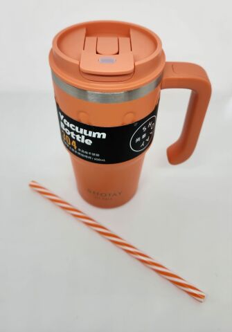 Shotay Handle Mug ST-8169 680ml Pipetli-Pipetsiz Kullanım Termos Bardak Turuncu