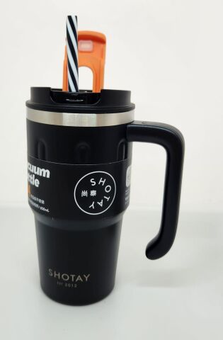 Shotay Handle Mug ST-8169 680ml Pipetli-Pipetsiz Kullanım Termos Bardak Siyah