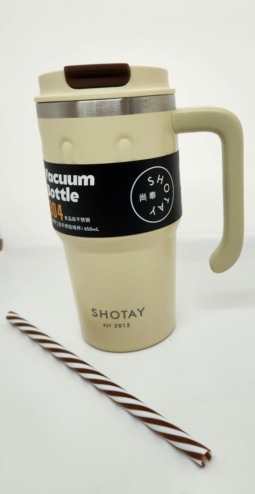 Shotay Handle Mug ST-8169 680ml Pipetli-Pipetsiz Kullanım Termos Bardak Krem