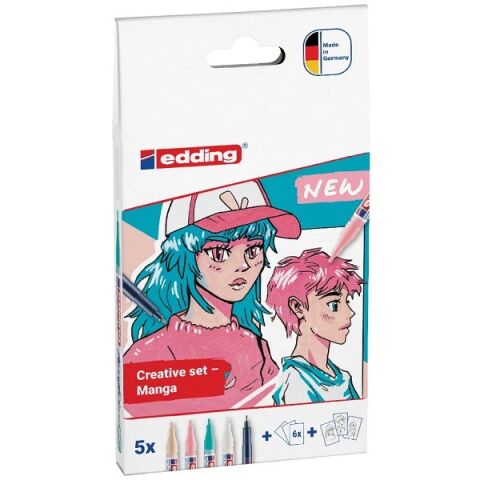 Edding Akrilik Yaratıcı Manga Seti / 5300 Akrilik İnce Yuvarlak Uçlu ~1-2 mm Markör / 1800 Profiren 0,7 Kalem