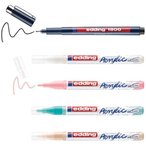 Edding Akrilik Yaratıcı Manga Seti / 5300 Akrilik İnce Yuvarlak Uçlu ~1-2 mm Markör / 1800 Profiren 0,7 Kalem
