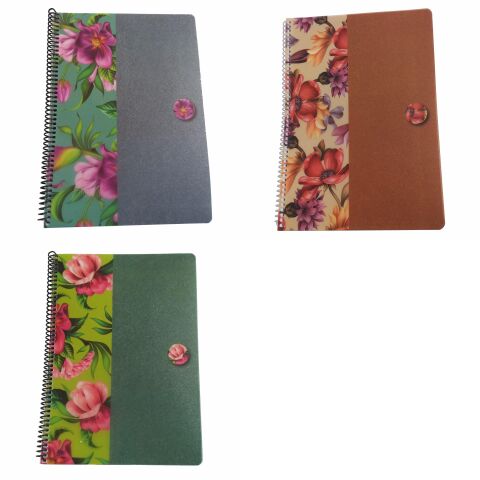 Keskin Color Uni Flowers A4 100 Yaprak Kareli Spiralli Plastik Kapak Defter