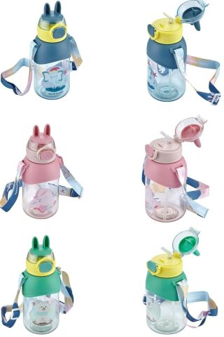 Boyun Askılı Pipetli Kilitli Kapak 650 Ml Okul Su Matarası Lacivert