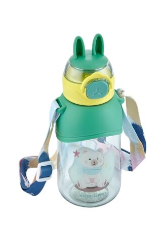 Boyun Askılı Pipetli Kilitli Kapak 650 Ml Okul Su Matarası Yeşil