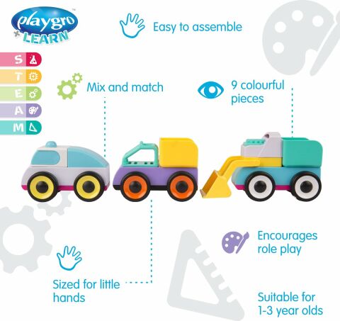 Playgro Build and Drive Mix 'N Match Araçlar 3Pk - İnşaat seti 3 araba