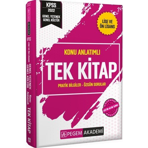 Pegem Akademi Yayıncılık 2022 KPSS Lise ve Önlisans Konu Anlatımlı Tek Kitap