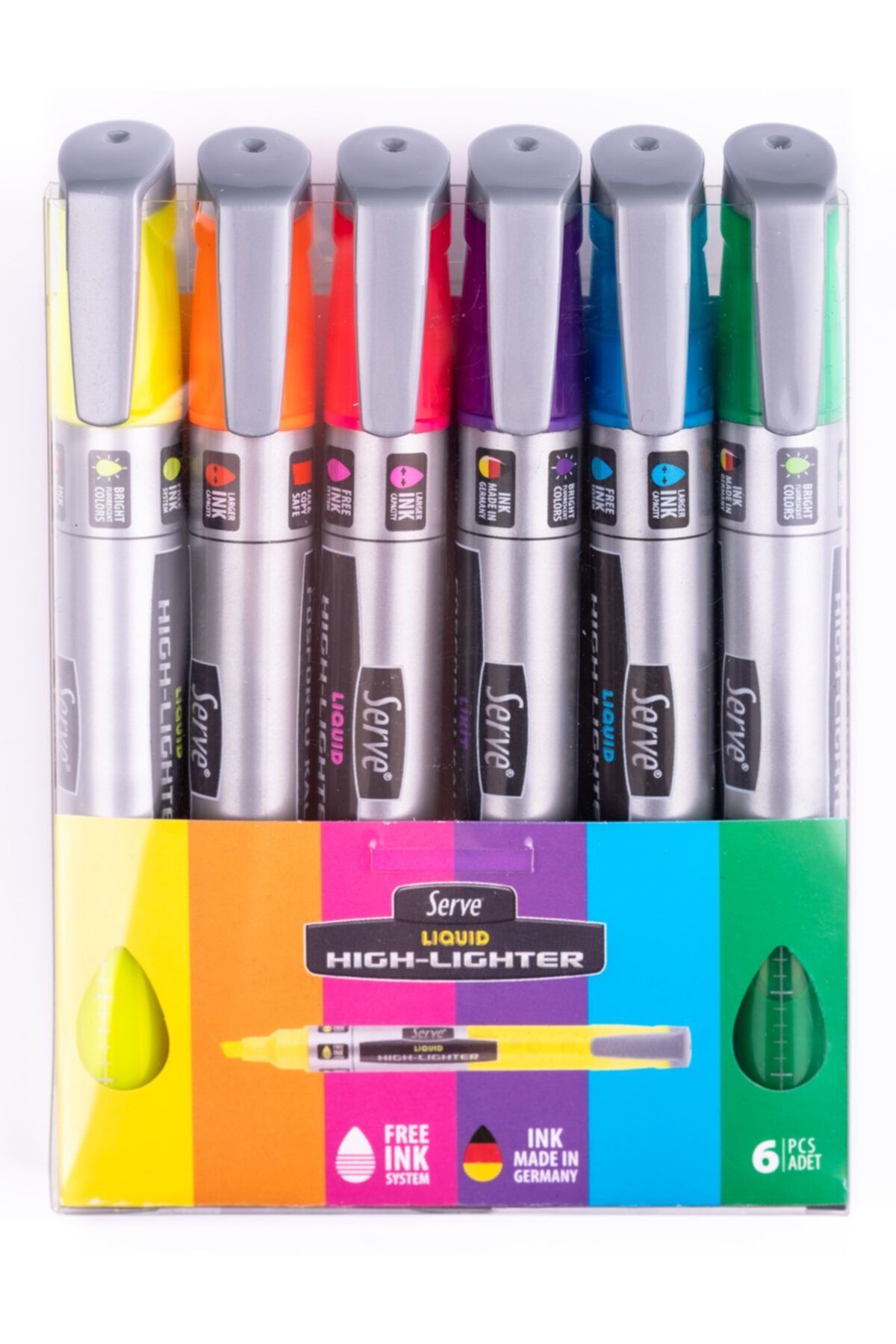 Serve Likit Fosforlu Kalem - Fosforlu Renkler - 6lı Set