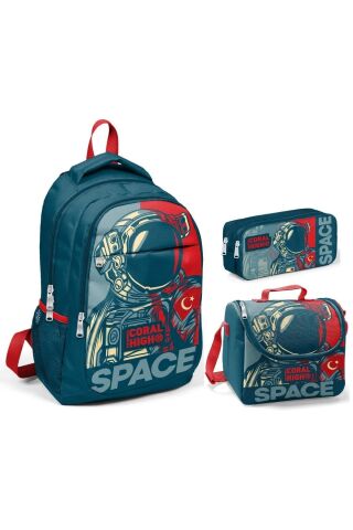 Coral High Lacivert Astronot Erkek Çocuk Ilkokul Çanta Seti - Sırt Çantası+beslenme+kalemlik
