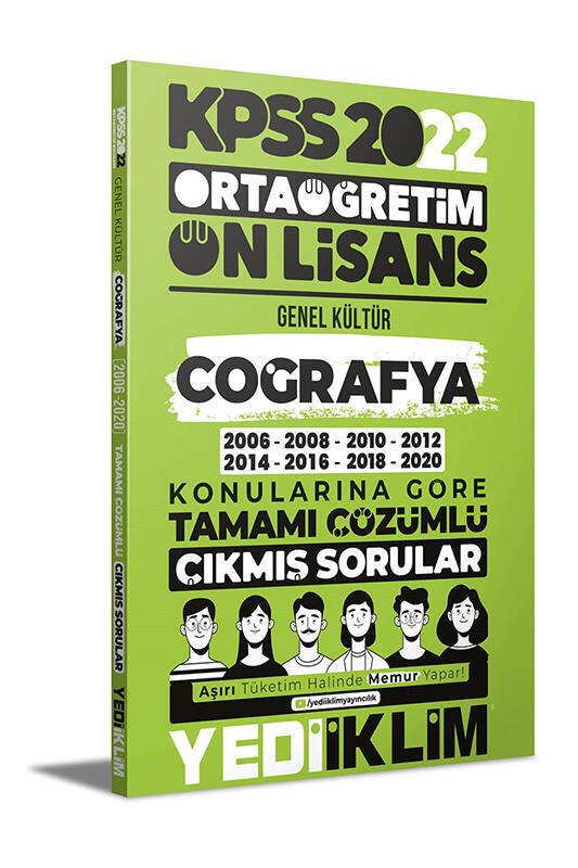 Yediiklim Yayınları 2022 KPSS Ortaöğretim Ön Lisans Genel Kültür Coğrafya Konularına Göre Tamamı Çözümlü Çıkmış Sorular