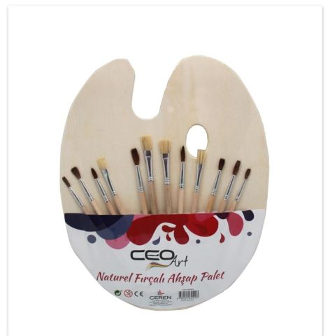 Ceoart Ahşap Palet + 12 Fırça Set (Natural Sap)