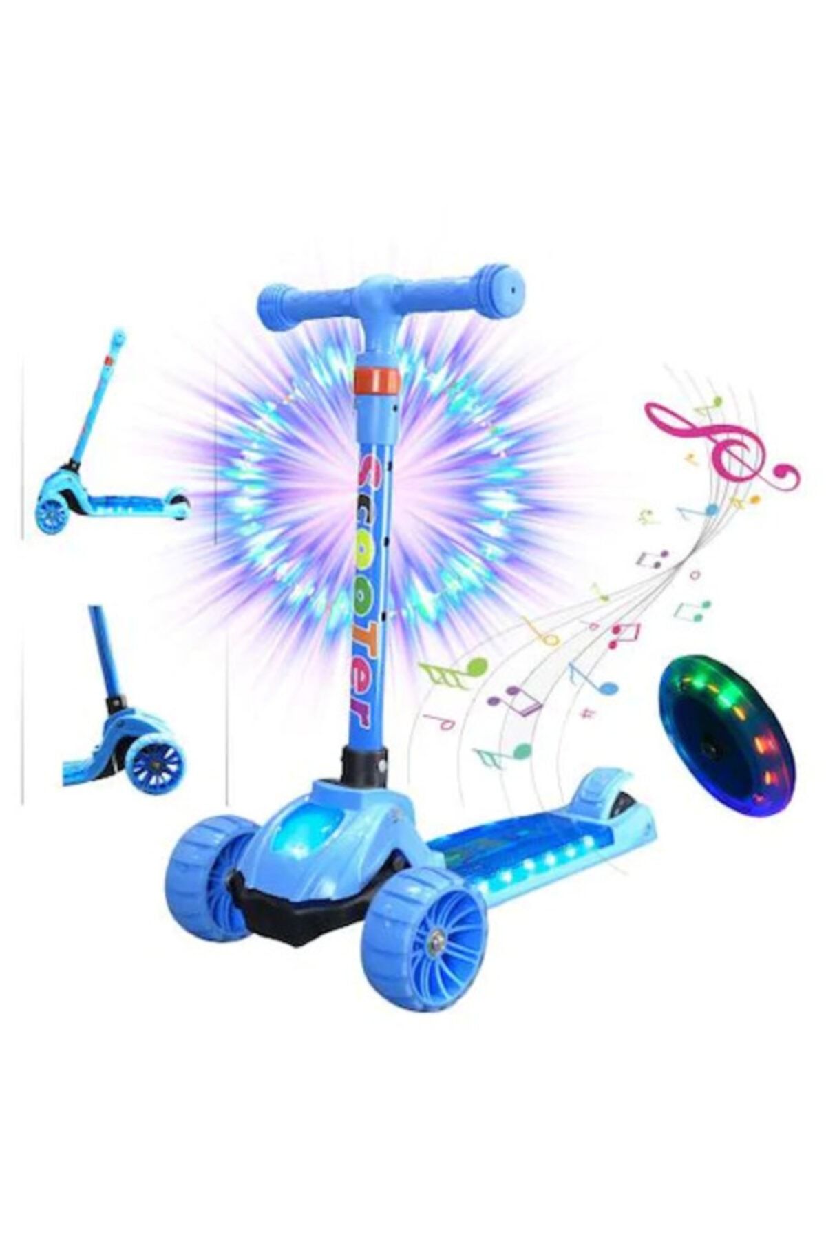 Birlik Müzikli Led Işıklı Katlanır Frenli Mavi  Scooter