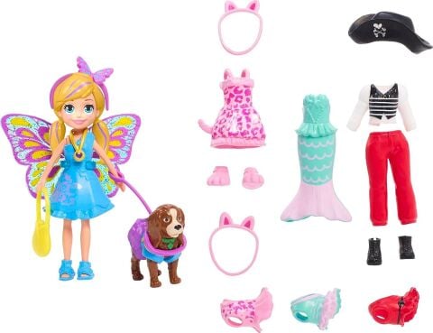 Polly Pocket Polly Rocket ve Hayvan Dostu Kostüm Giyiyor Oyun Seti MATTEL.D.GDM15