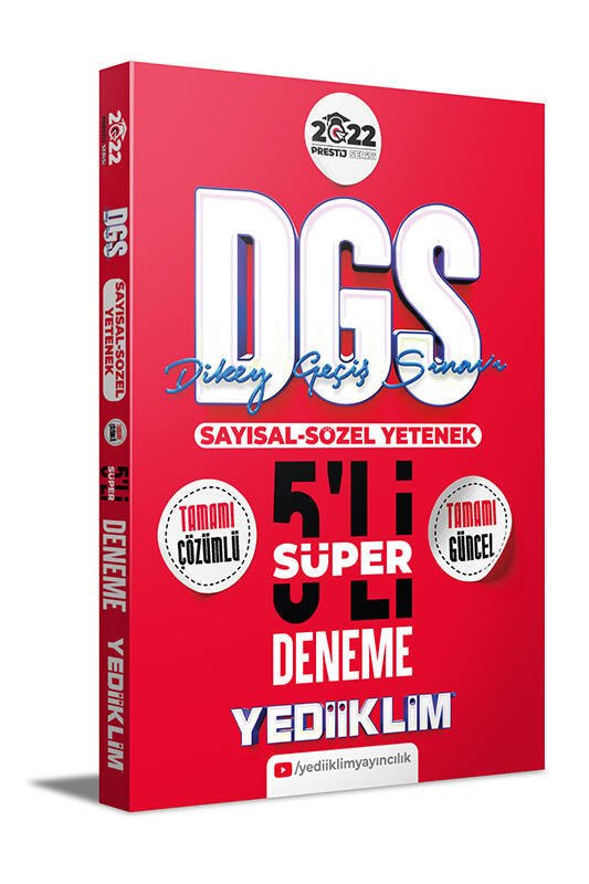 Yediiklim Yayınları 2022 Prestij Serisi DGS Tamamı Çözümlü Süper 5 Deneme