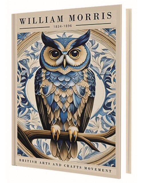 Deffter Blue OWL (William Morris) 96 Yaprak Çizgili Sert Kapak Defter