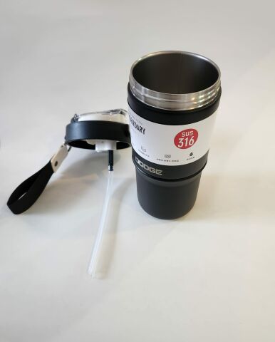 Shotay Dodge Vacuum Flask 660ML Çelik Mug Siyah Taşıma Askılı Pipetli