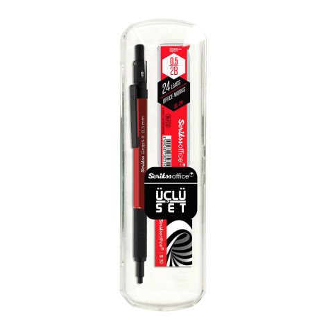 Scrikss Graph-x 0.5mm Metal Versatil Kırmızı  Üçlü Kalem Seti Kristal Kutu