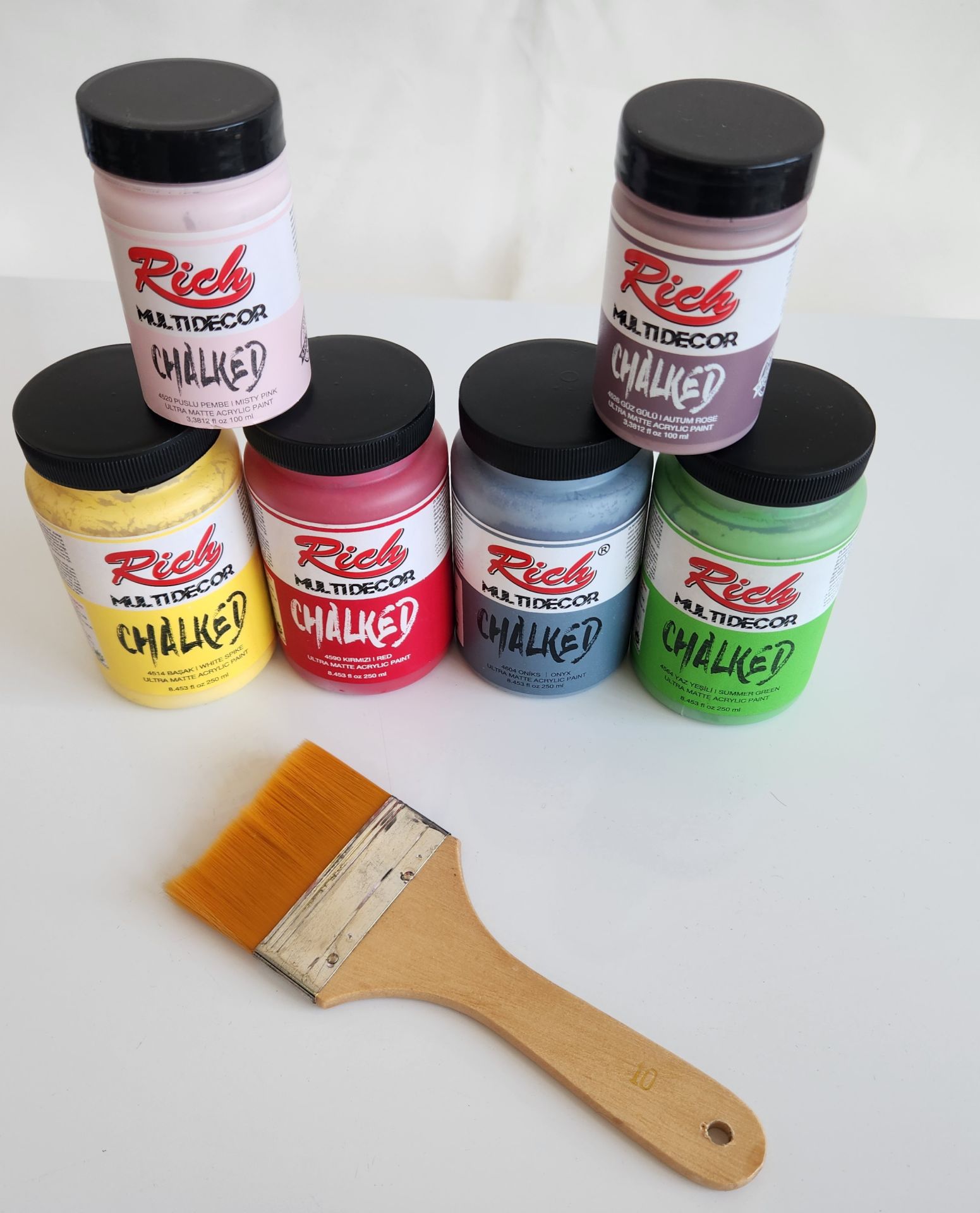 Rich MultiDecor Chalked 6 Renk Set 4adet 250cc+4adet 100cc + 10 Numara Zemin Fırça