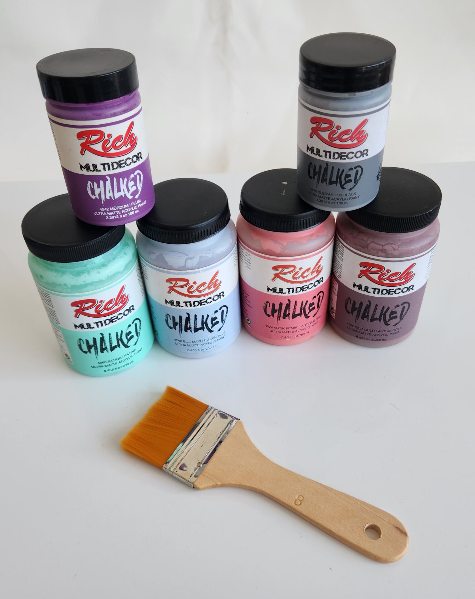 Rich MultiDecor Chalked 6 Renk Set 4adet 250cc+4adet 100cc + 8 Numara Zemin Fırça