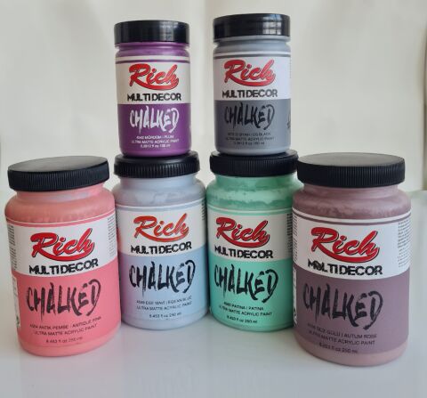 Rich MultiDecor Chalked 6 Renk Set 4adet 250cc+4adet 100cc + 8 Numara Zemin Fırça